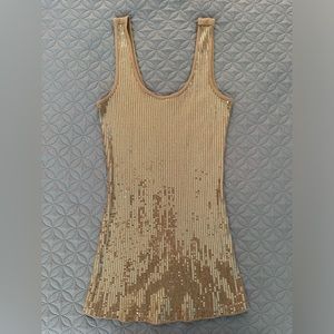 NWOT Express Tan & Gold Sequin Tank Top